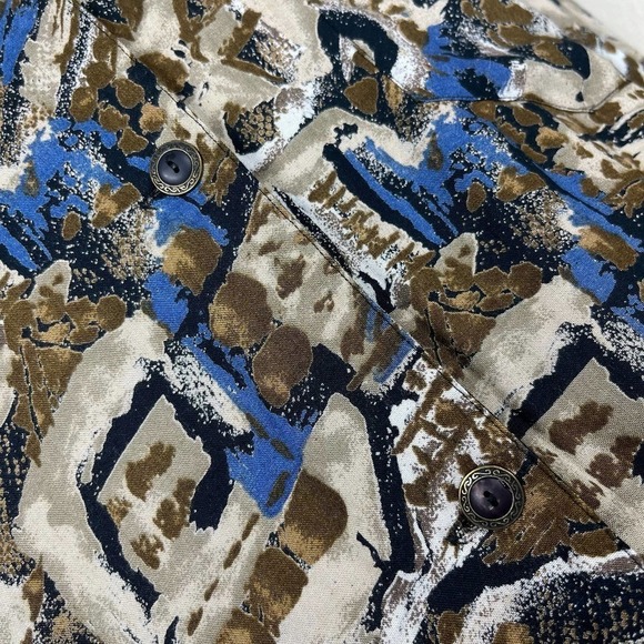 Vintage 80’s Paul at Duffier Button Down Shirt Abstract Print Brown Blue Medium - Picture 7 of 12